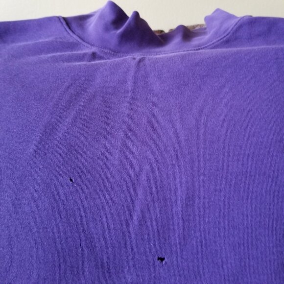 Purple, cotton, mock neck top, sleeves, vintage 90s, Karen Scott, with holes - Picture 3 of 9